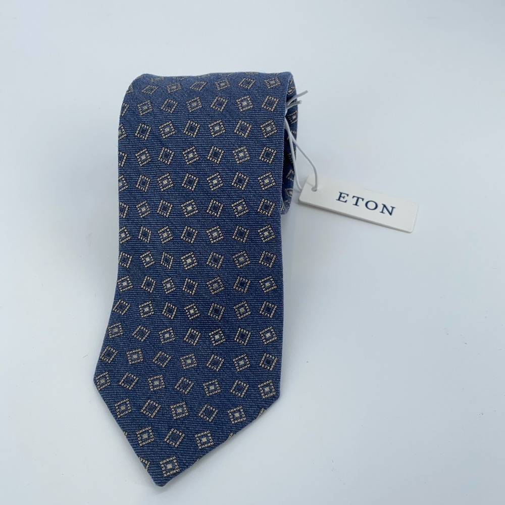 Eton Tie Mens One Size Blue Patterned Silk Luxury Classic Necktie Italy Made NWT